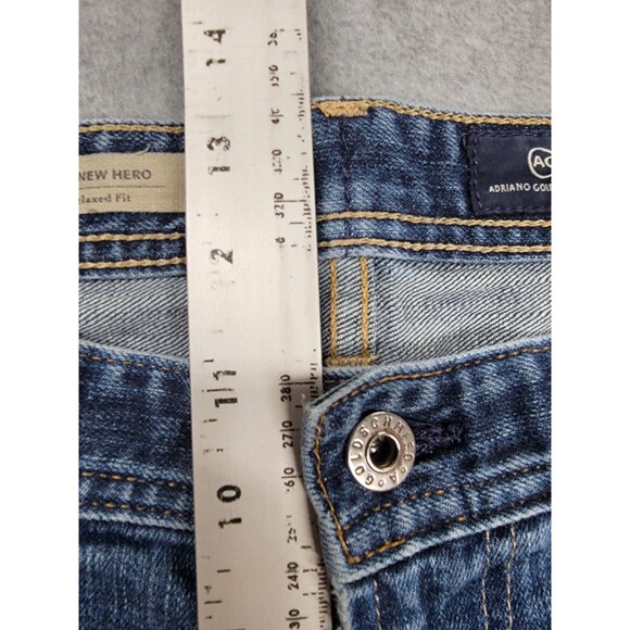 AG Adriano Goldschmied Jeans Mens 36X34 New Hero Straight Blue Distressed USA - Picture 9 of 16